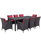 Modway Convene 9-pc Outdoor Patio Dining Set with Washable Cushion Covers in Espresso Red