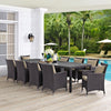 Modway Convene 11-pc Outdoor Patio Dining Set with Washable Cushion Covers in Espresso Mocha MDY-EEI-2219-EXP-MOC-SET