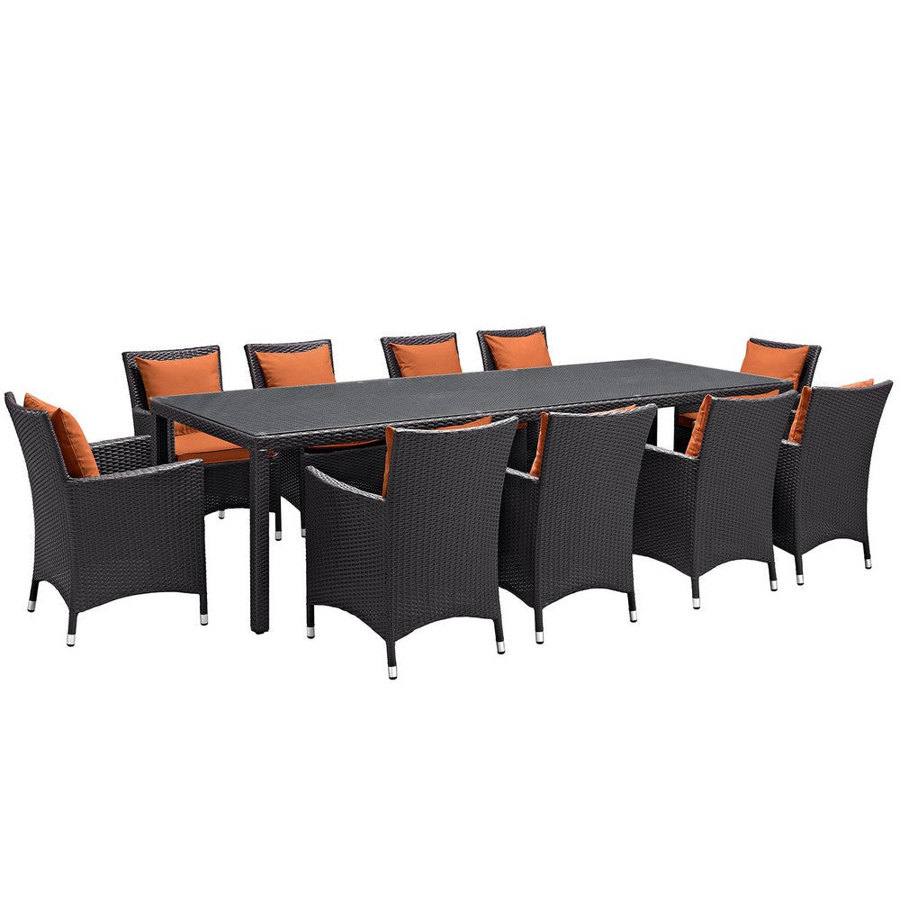 Modway Convene 11-pc Outdoor Patio Dining Set with Washable Cushion Covers in Espresso Orange