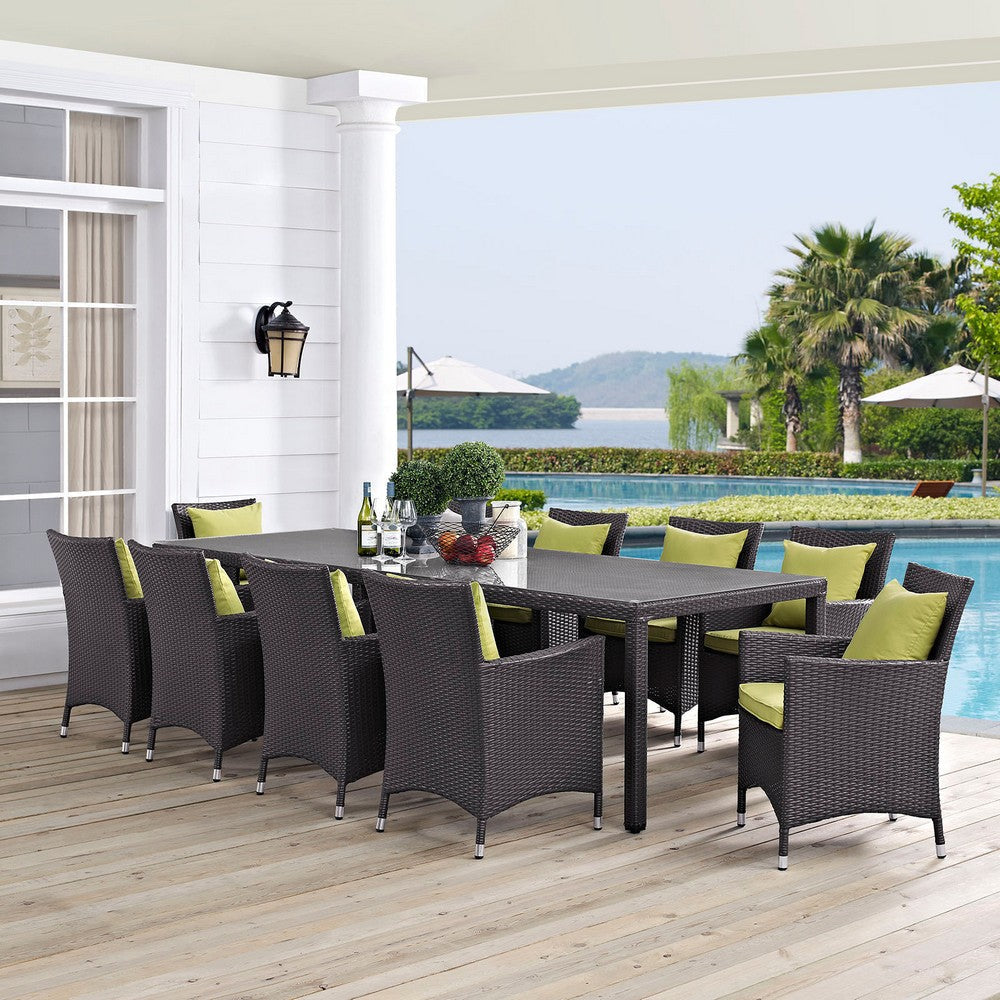 Modway Convene 11-pc Outdoor Patio Dining Set with Washable Cushion Covers in Espresso Peridot MDY-EEI-2219-EXP-PER-SET