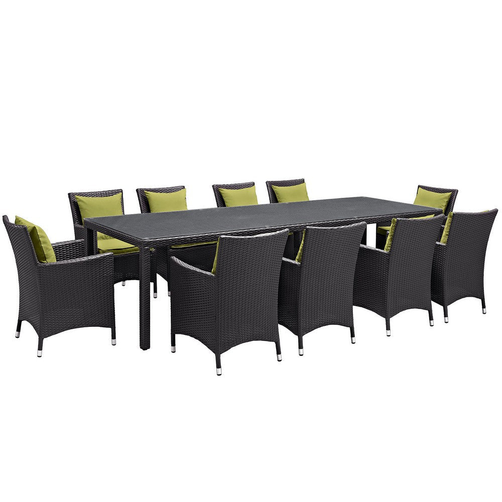 Modway Convene 11-pc Outdoor Patio Dining Set with Washable Cushion Covers in Espresso Peridot