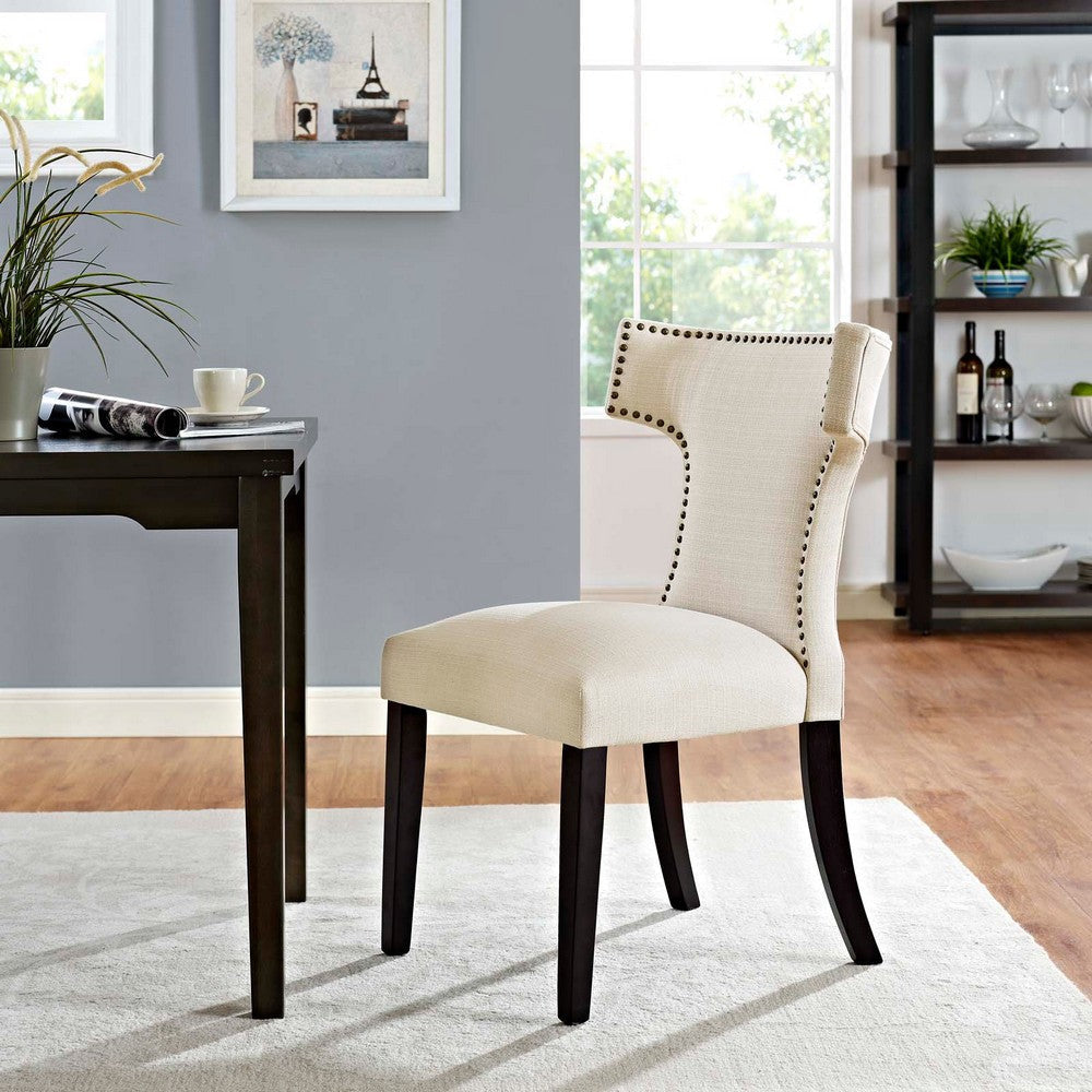 Curve Fabric Dining Chair, Beige  - No Shipping Charges