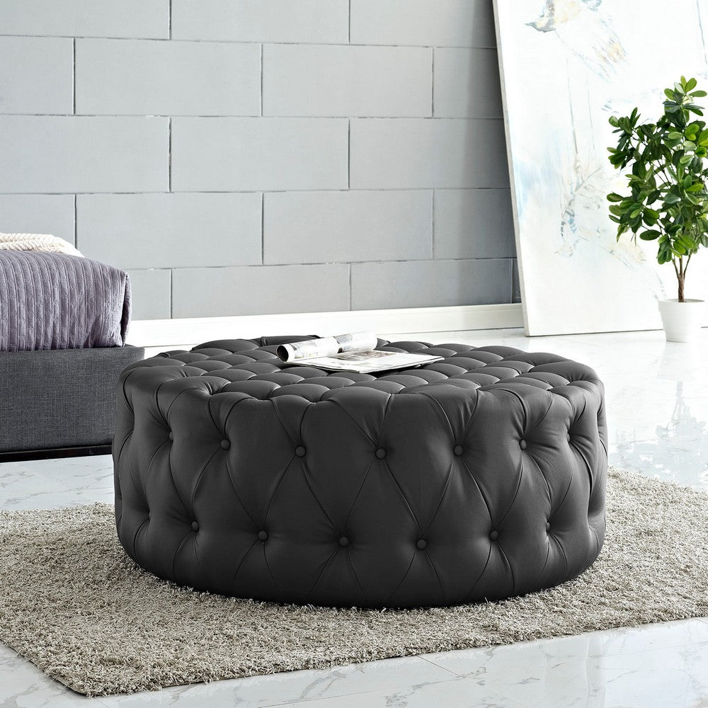 Amour Upholstered Vinyl Ottoman, Black - No Shipping Charges