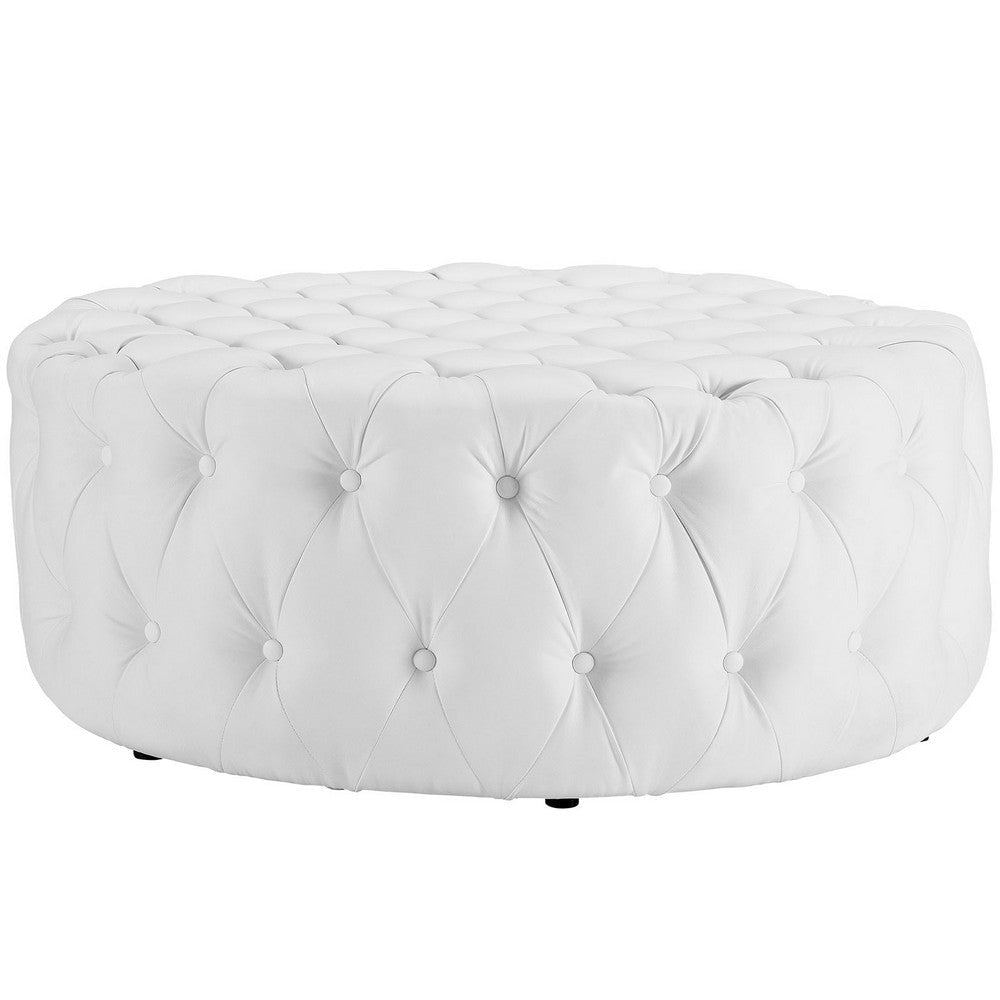 Amour Upholstered Vinyl Ottoman, White - No Shipping Charges