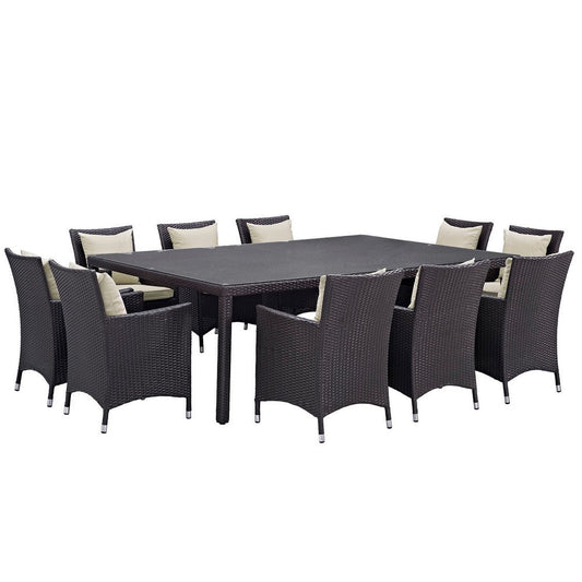 Modway Convene Collection 11-Piece Outdoor Patio Dining Set in Espresso Beige