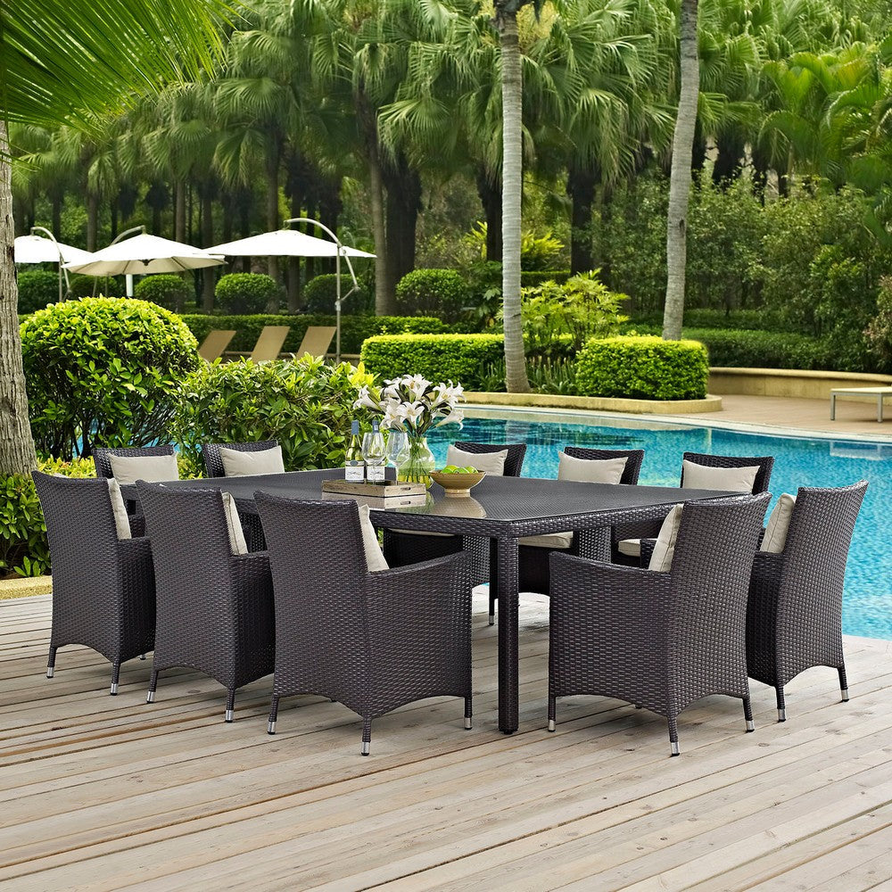 Modway Convene Collection 11-Piece Outdoor Patio Dining Set in Espresso Beige MDY-EEI-2240-EXP-BEI-SET