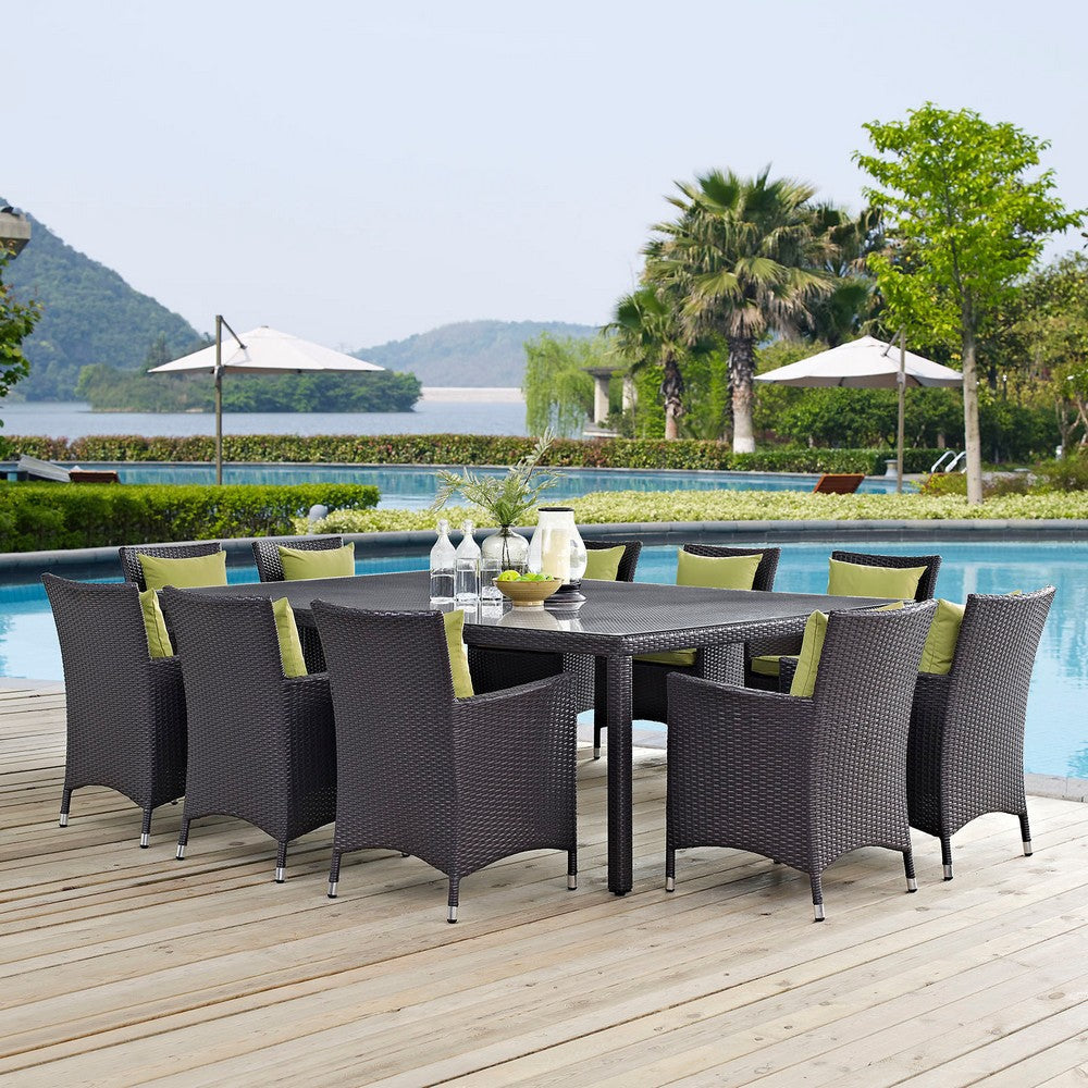 Modway Convene Collection 11-Piece Outdoor Patio Dining Set in Espresso Peridot MDY-EEI-2240-EXP-PER-SET