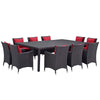 Modway Convene Collection 11-Piece Outdoor Patio Dining Set in Espresso Red