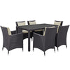 Modway Convene Wicker Rattan 7-Piece Outdoor Patio Dining Set in Espresso Beige