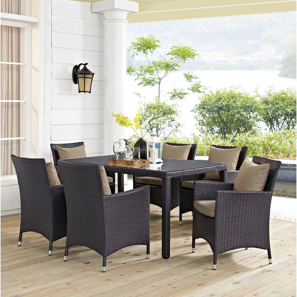 Modway Convene Wicker Rattan 7-Piece Outdoor Patio Dining Set in Espresso Mocha MDY-EEI-2241-EXP-MOC-SET