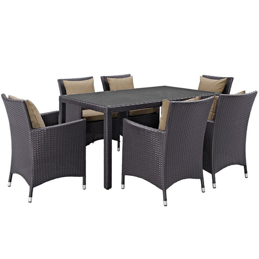 Modway Convene Wicker Rattan 7-Piece Outdoor Patio Dining Set in Espresso Mocha