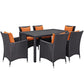 Modway Convene Wicker Rattan 7-Piece Outdoor Patio Dining Set in Espresso Orange