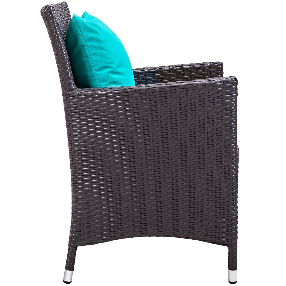 Modway Convene Wicker Rattan 7-Piece Outdoor Patio Dining Set in Espresso Turquoise MDY-EEI-2241-EXP-TRQ-SET