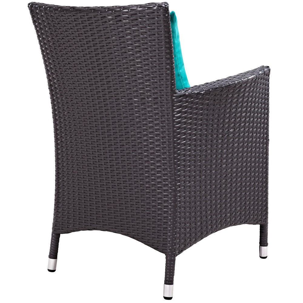 Modway Convene Wicker Rattan 7-Piece Outdoor Patio Dining Set in Espresso Turquoise MDY-EEI-2241-EXP-TRQ-SET