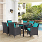 Modway Convene Wicker Rattan 7-Piece Outdoor Patio Dining Set in Espresso Turquoise MDY-EEI-2241-EXP-TRQ-SET