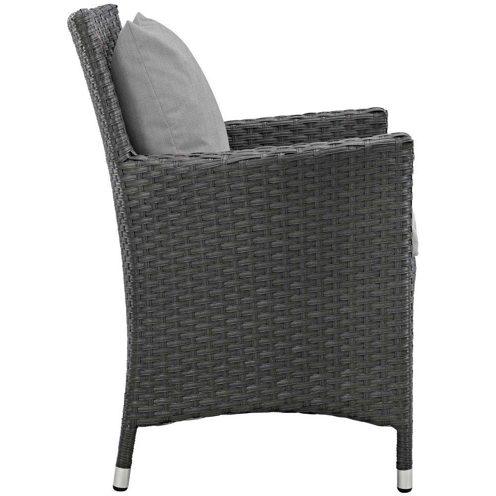 Modway EEI-2242-CHC-GRY-SET Sojourn Wicker Rattan Outdoor Patio Sunbrella Dining Chairs in Canvas Gray Two Armchairs