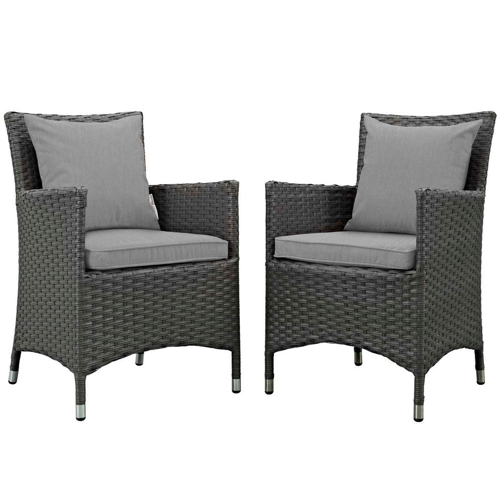 Modway EEI-2242-CHC-GRY-SET Sojourn Wicker Rattan Outdoor Patio Sunbrella Dining Chairs in Canvas Gray, Two Armchairs