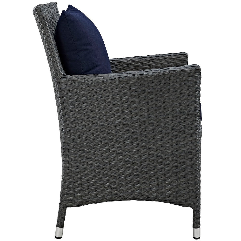 Modway EEI-2242-CHC-NAV-SET Sojourn Wicker Rattan Outdoor Patio Sunbrella Dining Chairs in Canvas Navy Two Armchairs