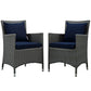 Modway EEI-2242-CHC-NAV-SET Sojourn Wicker Rattan Outdoor Patio Sunbrella Dining Chairs in Canvas Navy, Two Armchairs