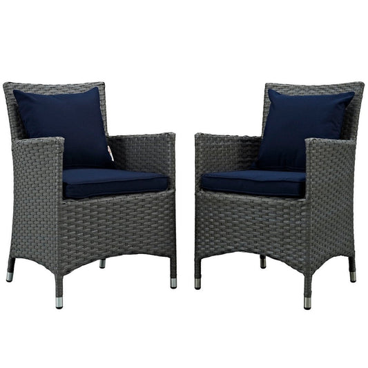 Modway EEI-2242-CHC-NAV-SET Sojourn Wicker Rattan Outdoor Patio Sunbrella Dining Chairs in Canvas Navy, Two Armchairs