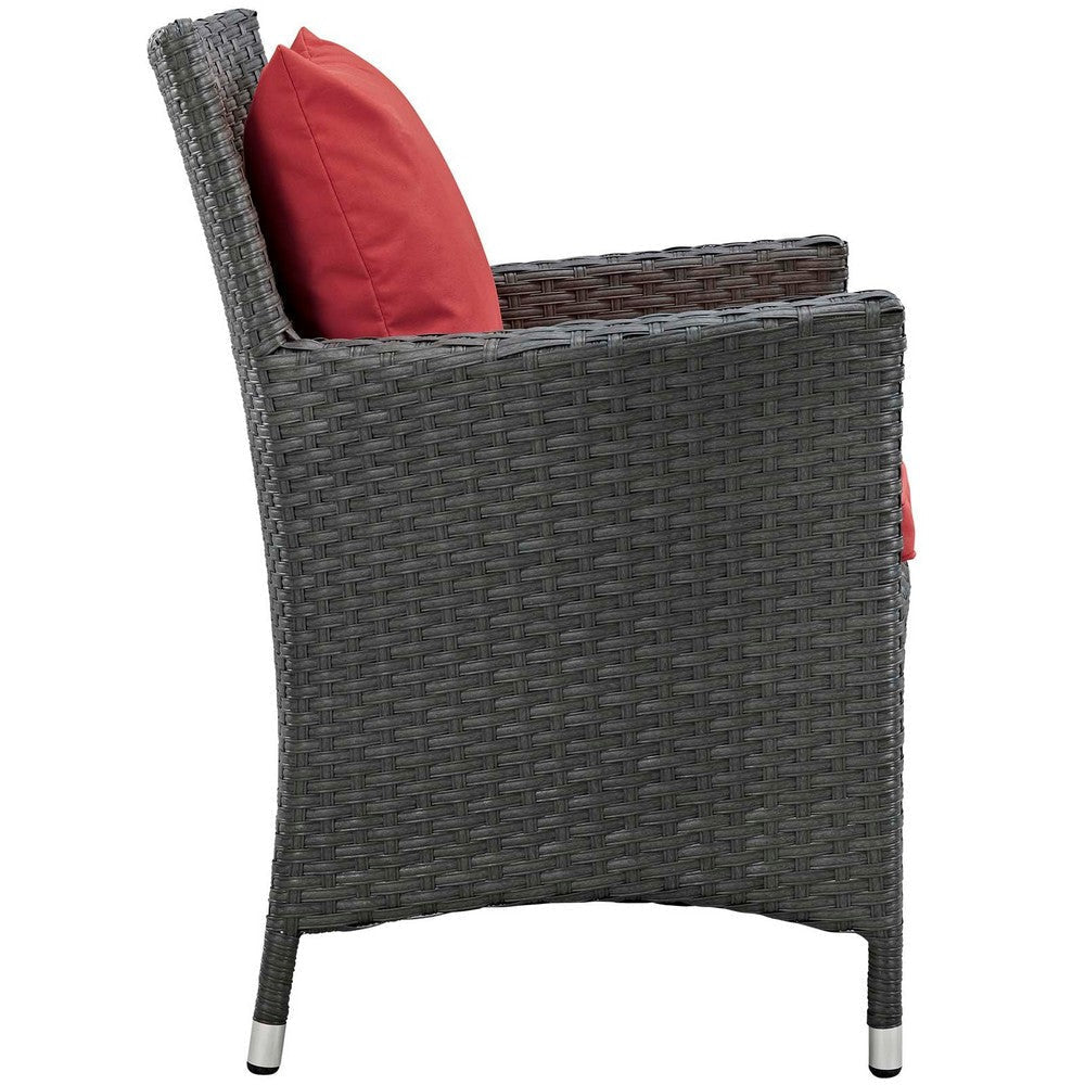 Modway EEI-2242-CHC-RED-SET Sojourn Wicker Rattan Outdoor Patio Sunbrella Dining Chairs in Canvas Red Two Armchairs MDY-EEI-2242-CHC-RED-SET