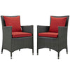 Modway EEI-2242-CHC-RED-SET Sojourn Wicker Rattan Outdoor Patio Sunbrella Dining Chairs in Canvas Red, Two Armchairs