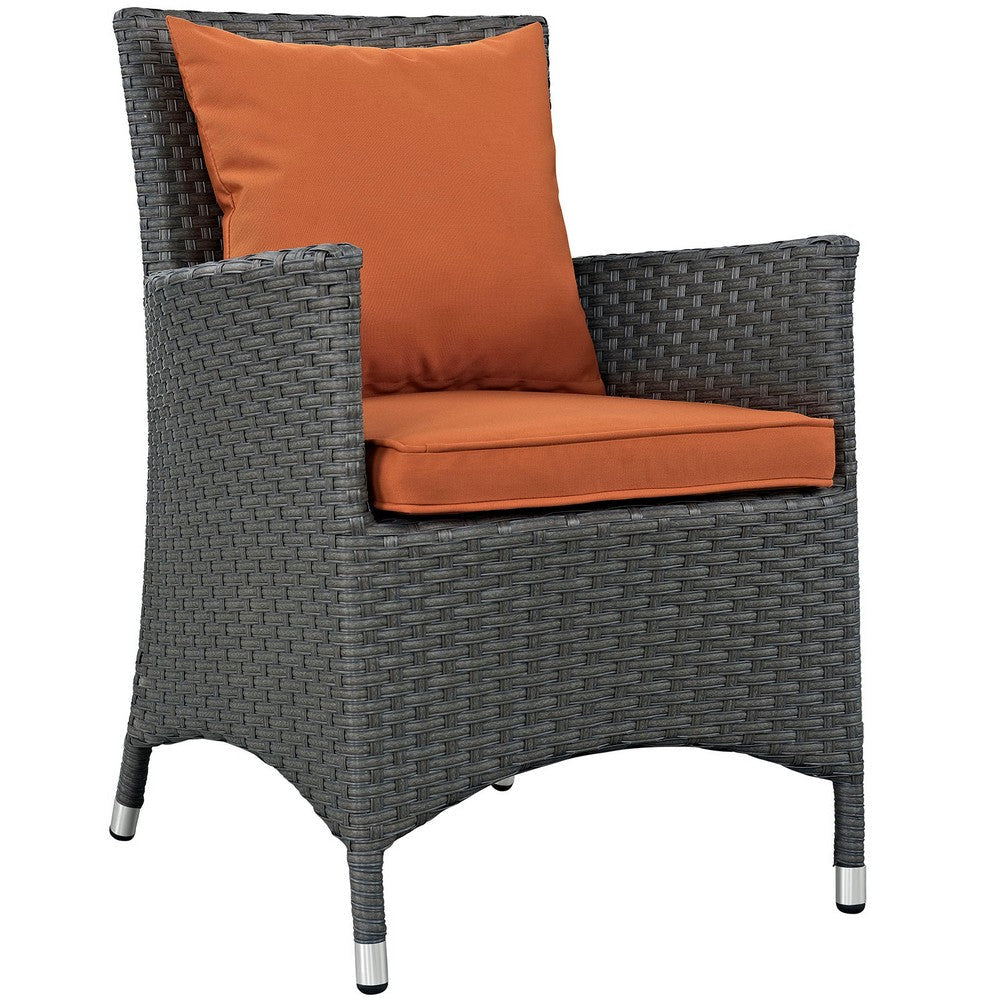 Modway EEI-2243-CHC-TUS-SET Sojourn Wicker Rattan Outdoor Patio Sunbrella Dining Chairs in Canvas Four Armchairs Tuscan Orange