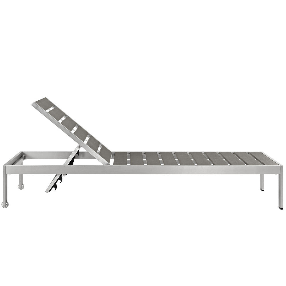 Modway Shore Aluminum Outdoor Patio Chaise Lounge Chair in Silver Gray MDY-EEI-2247-SLV-GRY