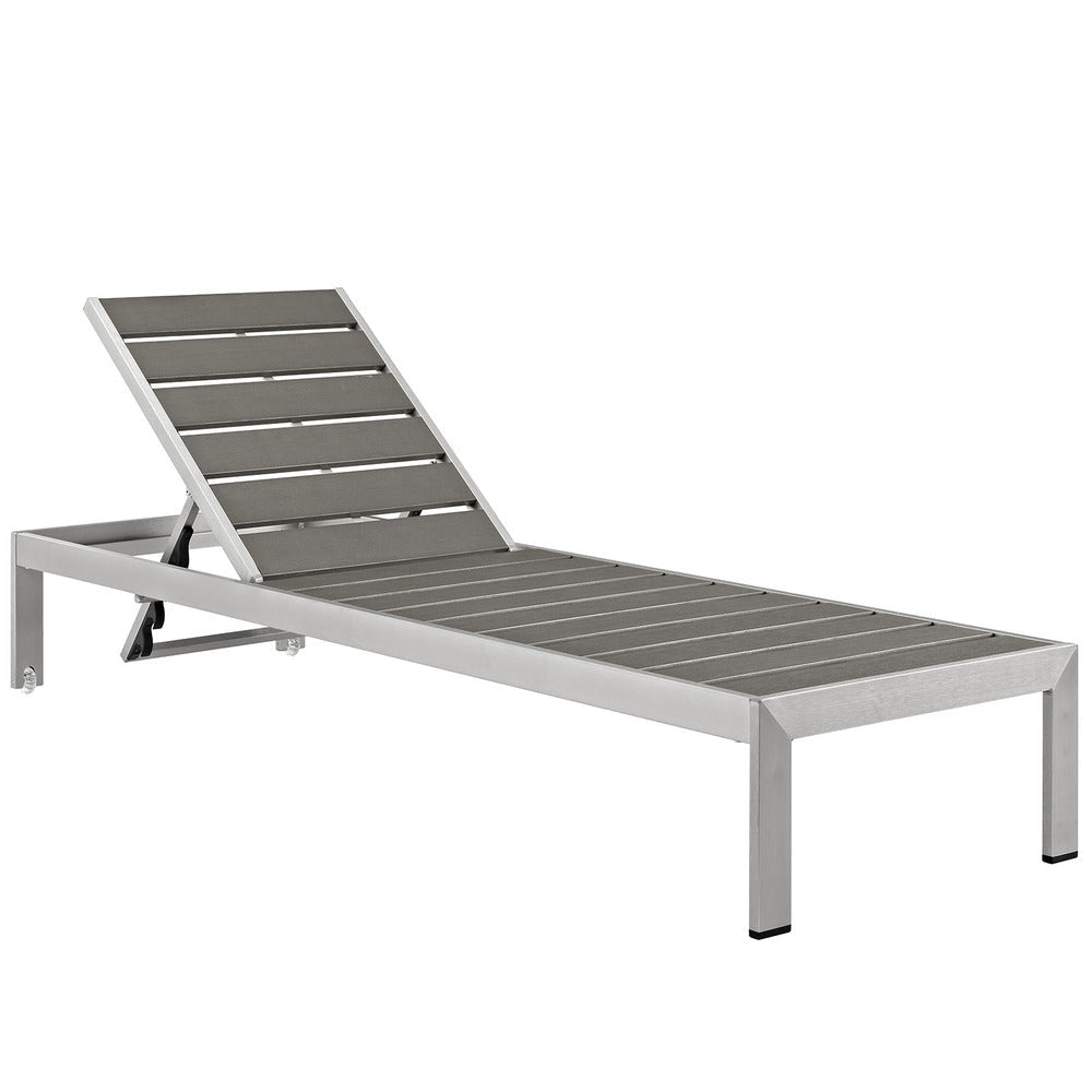 Modway Shore Aluminum Outdoor Patio Chaise Lounge Chair in Silver Gray MDY-EEI-2247-SLV-GRY