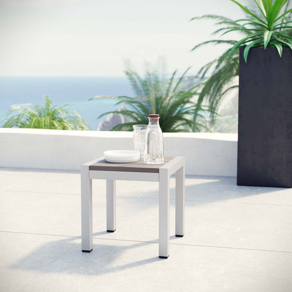 Silver Gray Shore Outdoor Patio Aluminum Side Table - No Shipping Charges