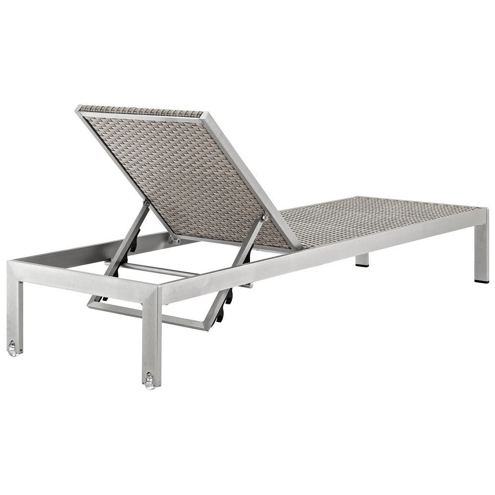 Modway Shore Aluminum Rattan Outdoor Patio Poolside Chaise Lounge Chair in Silver Gray MDY-EEI-2250-SLV-GRY