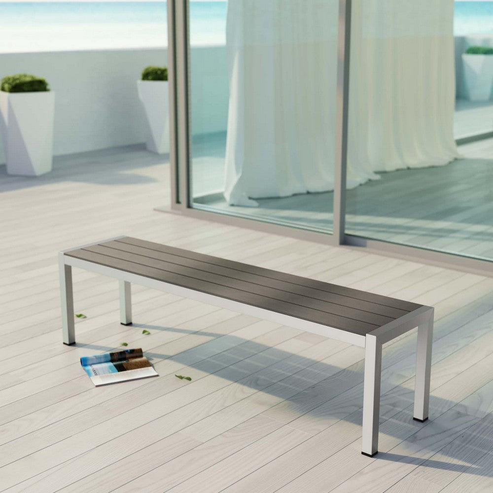 Modway Silver Gray Shore Outdoor Patio Aluminum Bench |No Shipping Charges