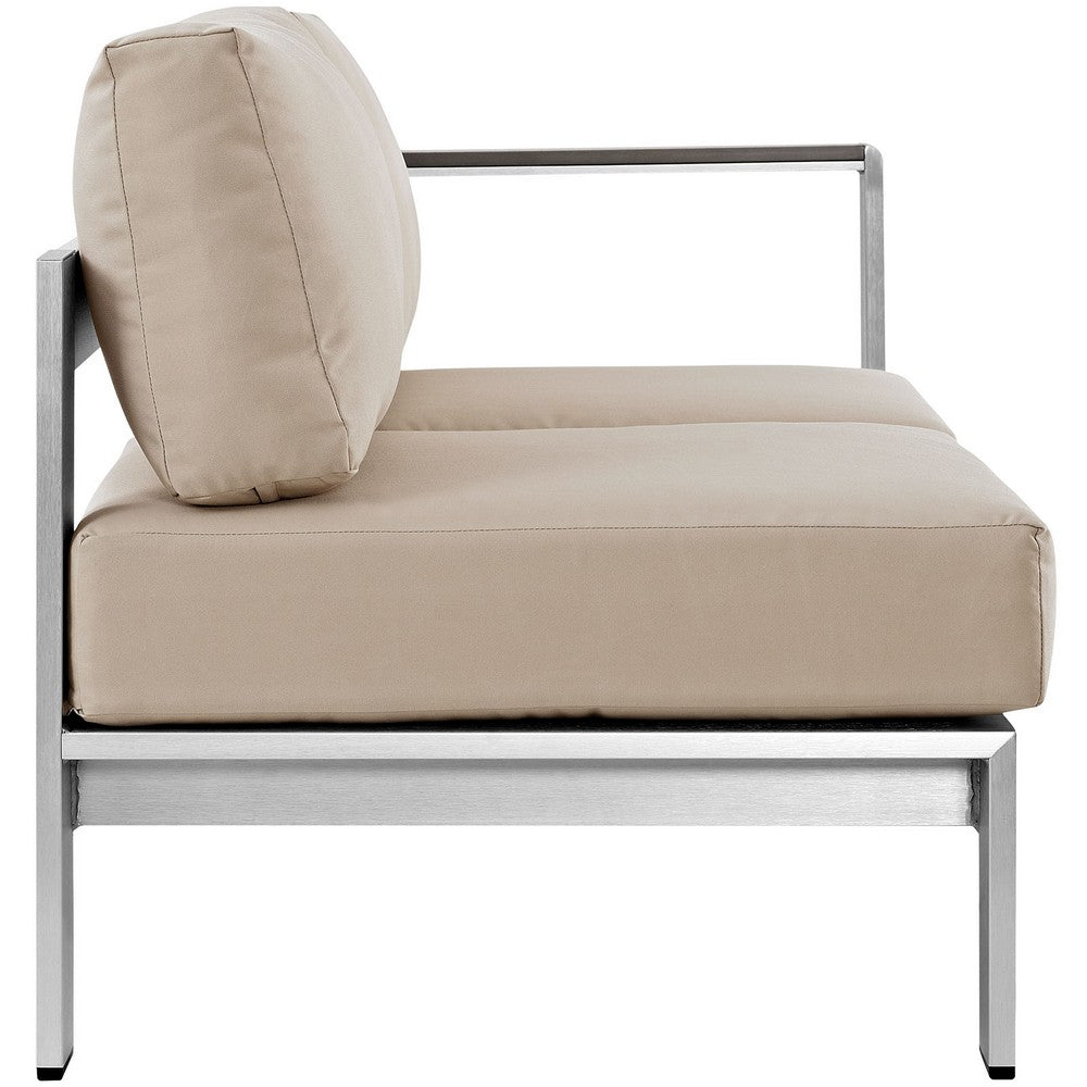 Shore Right-Arm Corner Sectional Outdoor Patio Aluminum Loveseat by Modway| Silver Beige