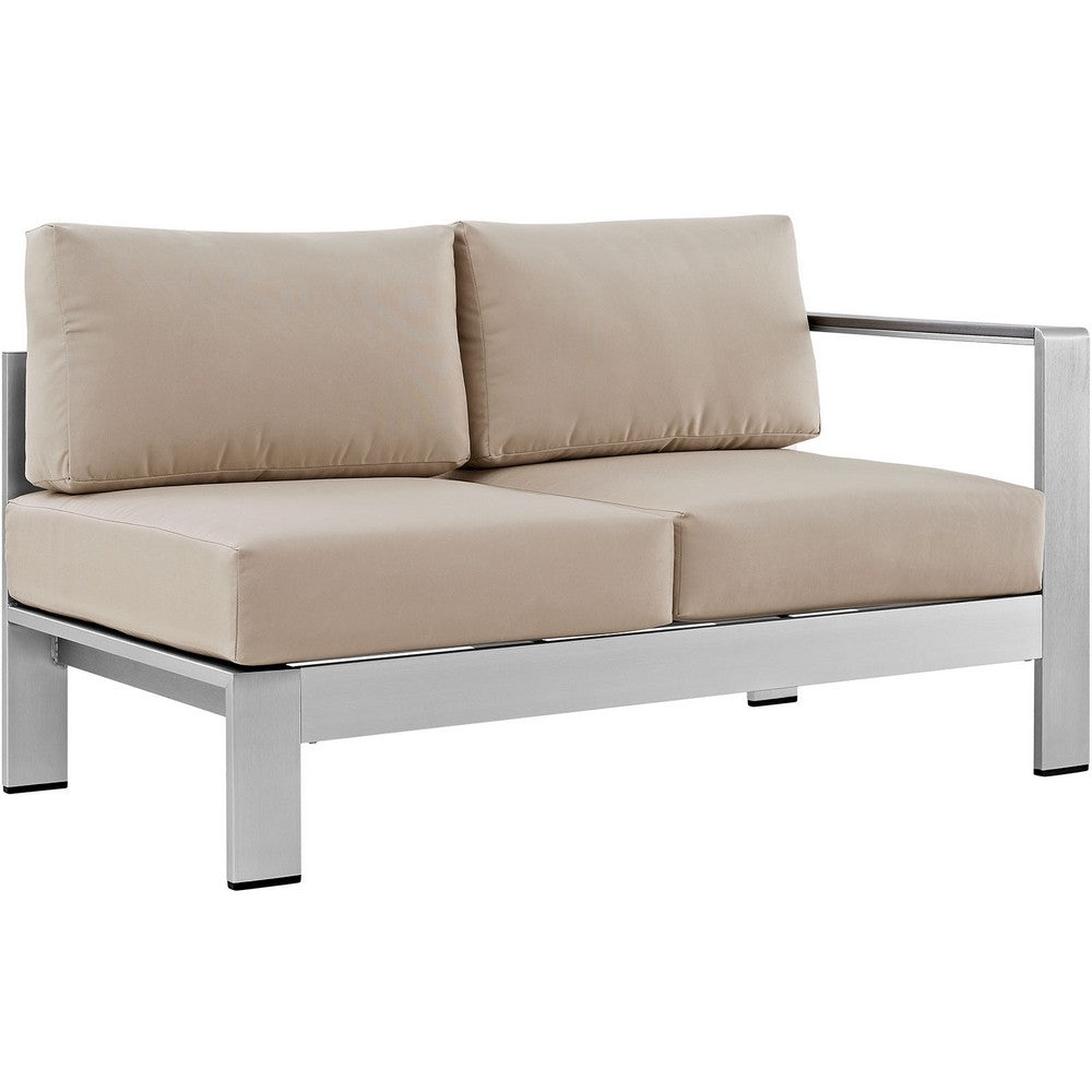 Shore Right-Arm Corner Sectional Outdoor Patio Aluminum Loveseat by Modway| Silver Beige