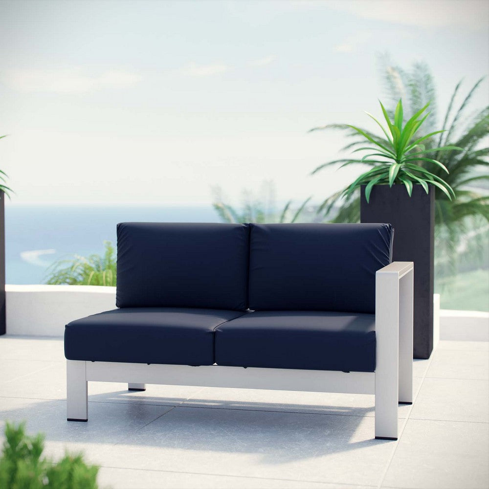Silver Navy Shore Outdoor Patio Aluminum Right-Arm Loveseat - No Shipping Charges