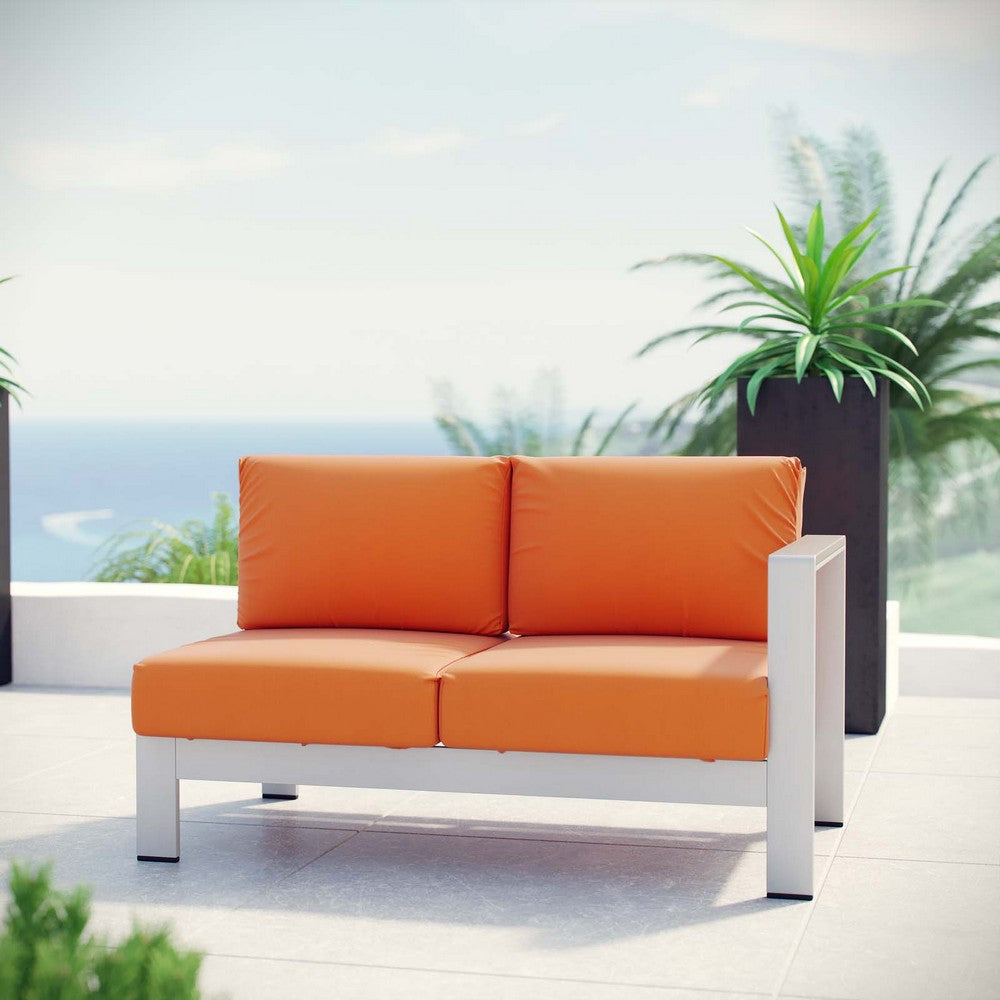 Shore Right-Arm Corner Sectional Outdoor Patio Aluminum Loveseat by Modway| Silver Orange
