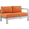 Shore Right-Arm Corner Sectional Outdoor Patio Aluminum Loveseat by Modway| Silver Orange