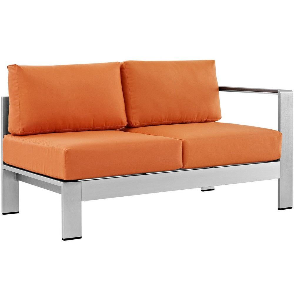 Shore Right-Arm Corner Sectional Outdoor Patio Aluminum Loveseat by Modway| Silver Orange