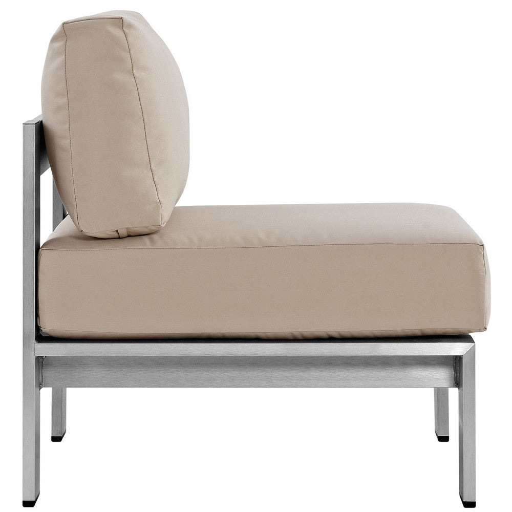 Shore Armless Outdoor Patio Aluminum Chair by Modway| Silver Beige