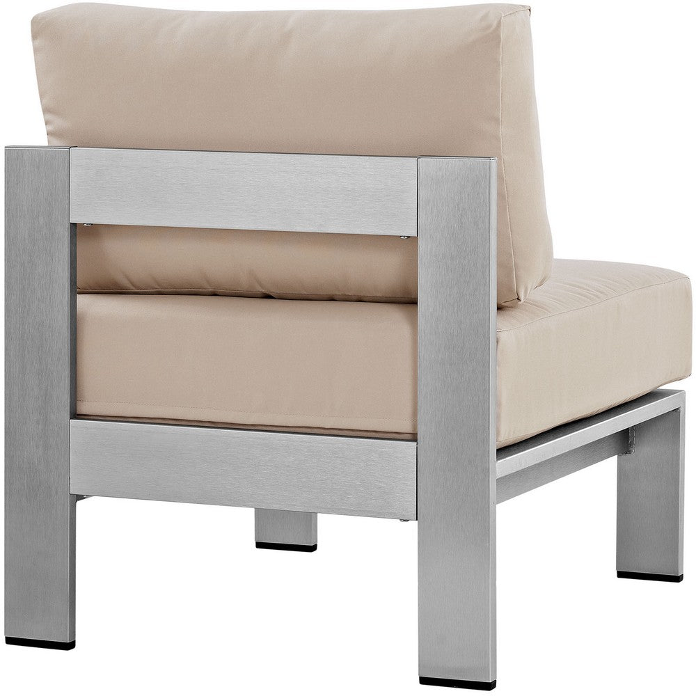 Shore Armless Outdoor Patio Aluminum Chair by Modway| Silver Beige