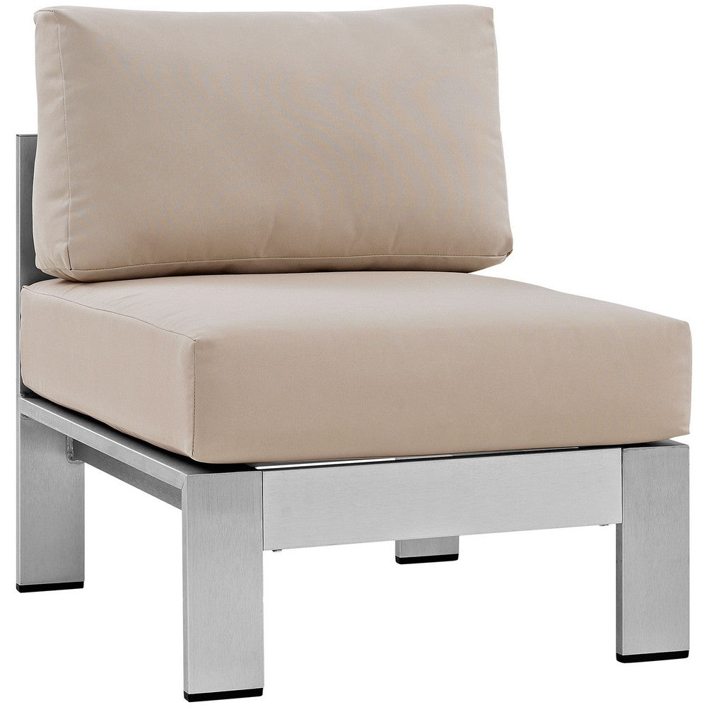 Shore Armless Outdoor Patio Aluminum Chair by Modway| Silver Beige