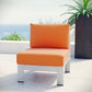 Silver Orange Shore Armless Outdoor Patio Aluminum Chair - No Shipping Charges