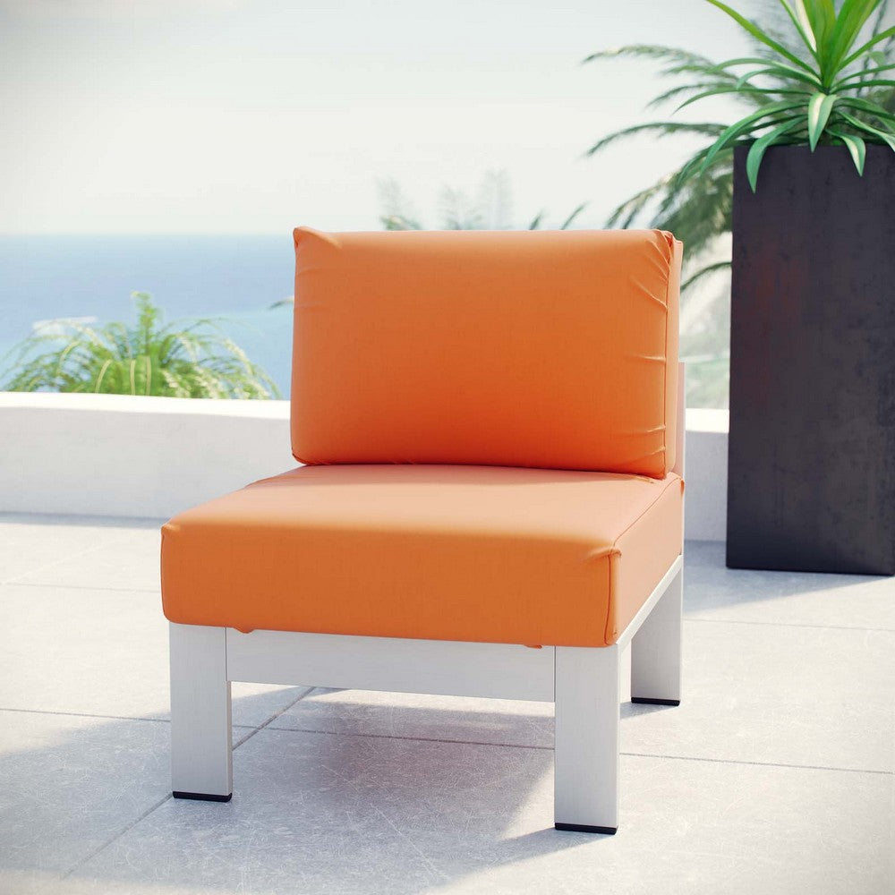 Silver Orange Shore Armless Outdoor Patio Aluminum Chair - No Shipping Charges
