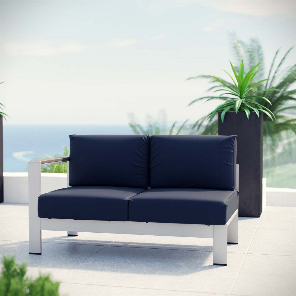 Silver Navy Shore Left-Arm Loveseat Outdoor Patio Aluminum Loveseat - No Shipping Charges
