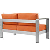Shore Left-Arm Corner Sectional Outdoor Patio Aluminum Loveseat by Modway| Silver Orange