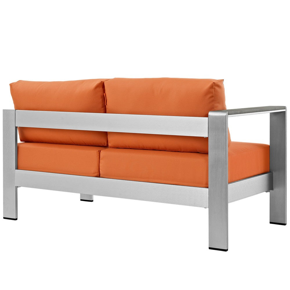 Shore Left-Arm Corner Sectional Outdoor Patio Aluminum Loveseat by Modway| Silver Orange
