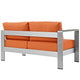 Shore Left-Arm Corner Sectional Outdoor Patio Aluminum Loveseat by Modway| Silver Orange