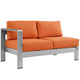 Shore Left-Arm Corner Sectional Outdoor Patio Aluminum Loveseat by Modway| Silver Orange