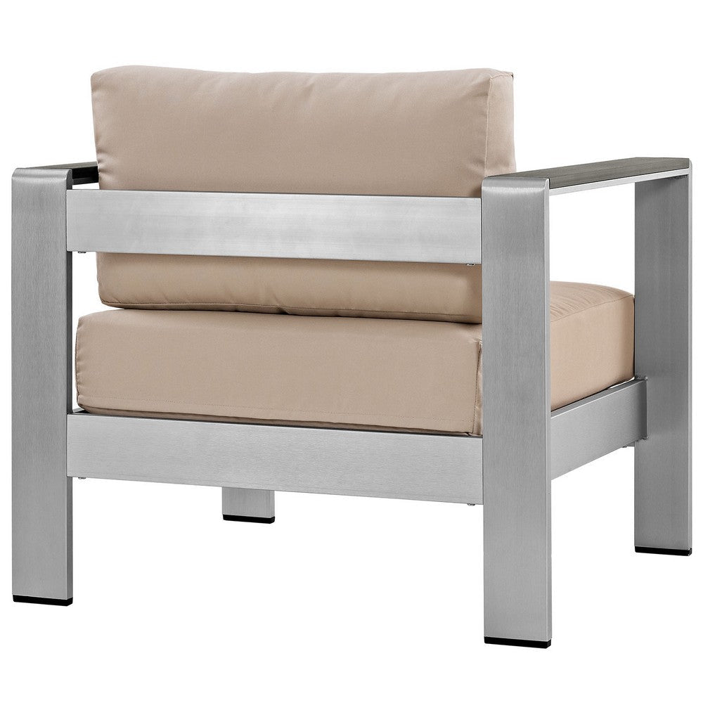 Silver Beige Shore Outdoor Patio Aluminum Armchair - No Shipping Charges
