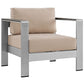 Silver Beige Shore Outdoor Patio Aluminum Armchair - No Shipping Charges